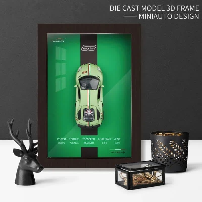 1:32 Photo Frame Version Alloy Metal Sports Car Model Simulation 3D Racing Car Hanging Painting Collection