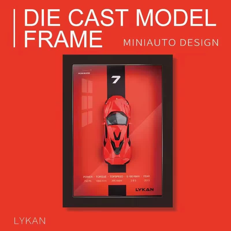 1:32 Photo Frame Version Alloy Metal Sports Car Model Simulation 3D Racing Car Hanging Painting Collection